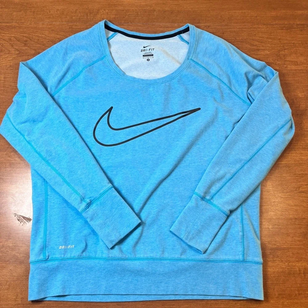 Nike Dri Fit Aqua Turquoise Blue Long Sleeve Athletic Shirt Women's‎ Size M